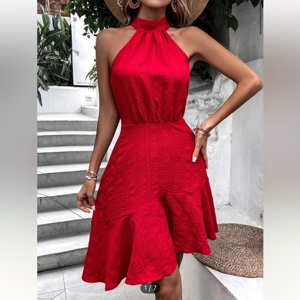 SHEIN collar red dress
